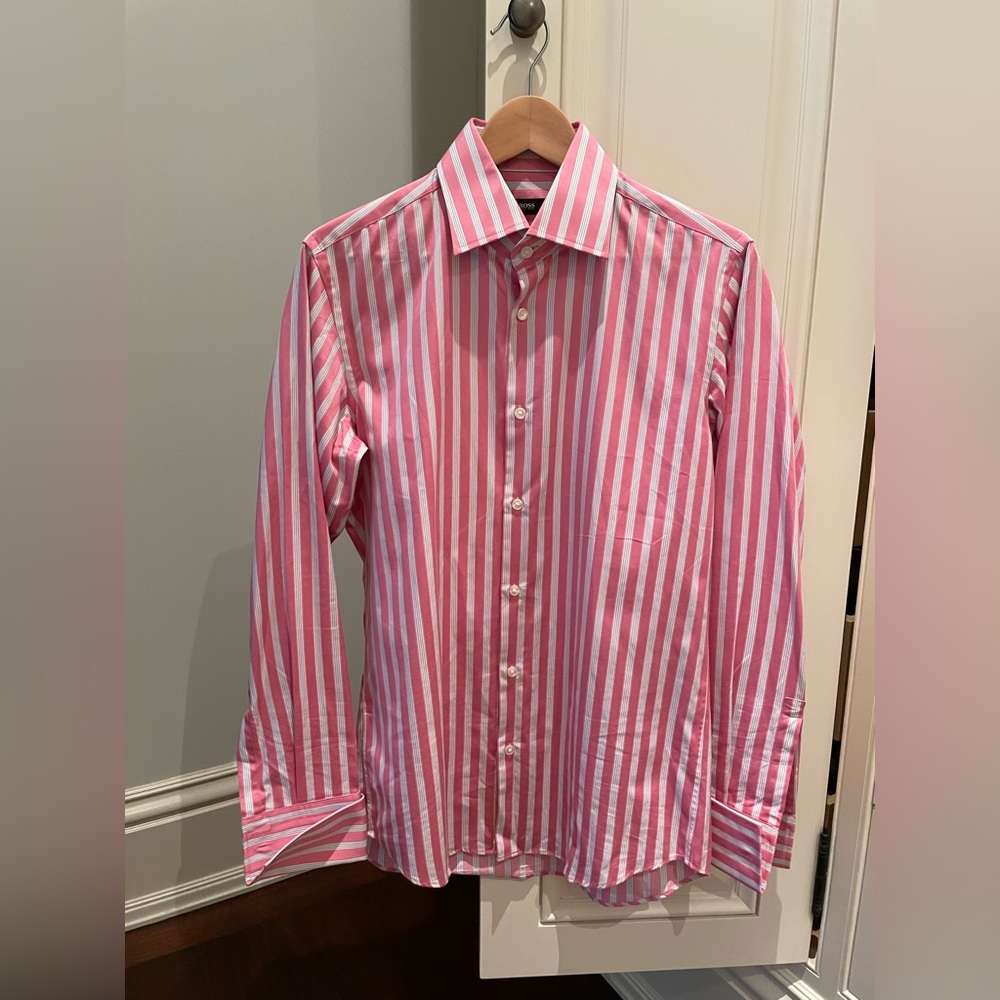 Boss Hugo Boss Pink & White Stripped Button Down Shirt